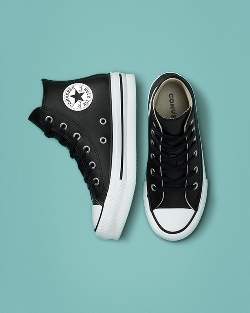 Chlapecké Boty Na Platformy Converse Chuck Taylor All Star Lift Læder Vysoké Černé Béžový Bílé | CZ PTBC51